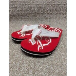 Womens Coca Cola Flip Flops Size 10 L Red and White Signature